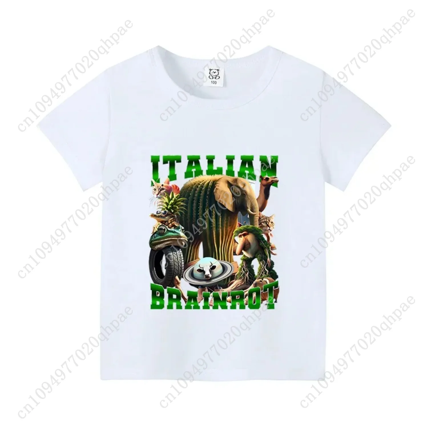 Camiseta à manches courtes pour enfants, animales cerveau italiano, capuchino Assassino, hauts pour enfants, mème fun, mignon, v
