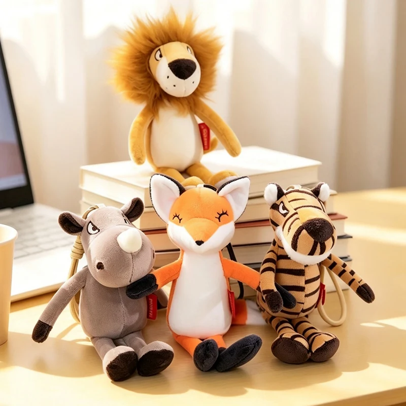 1Pc 20cm Lovely Tiger Fox Lion Rhinoceros Plush Toys Kawaii Animal Dolls Table Companion Doll Birthday Christmas Gift