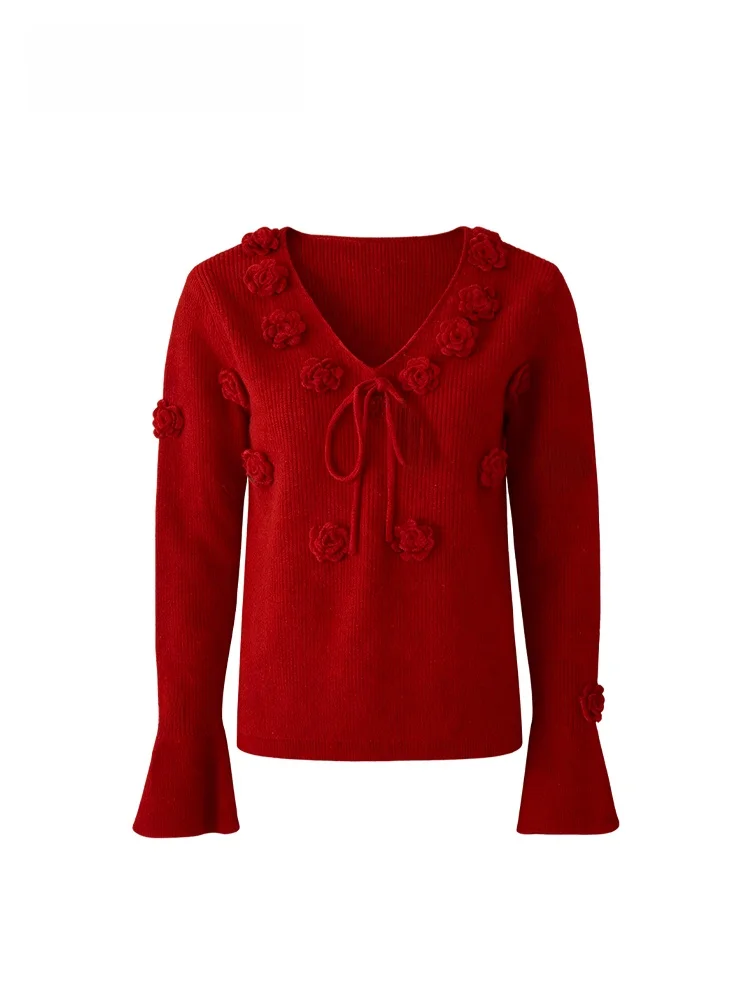 

Red V-Ne Long Sve Women's Sweater Casual Design Winter New Sle plus Size Inner Wear Sweet Sle Cara CLUB