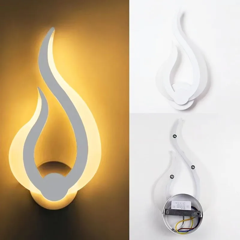 Nordic modern minimalist flame shaped bedside wall lamp LED bedroom creative lighting staircase living room background decoratio