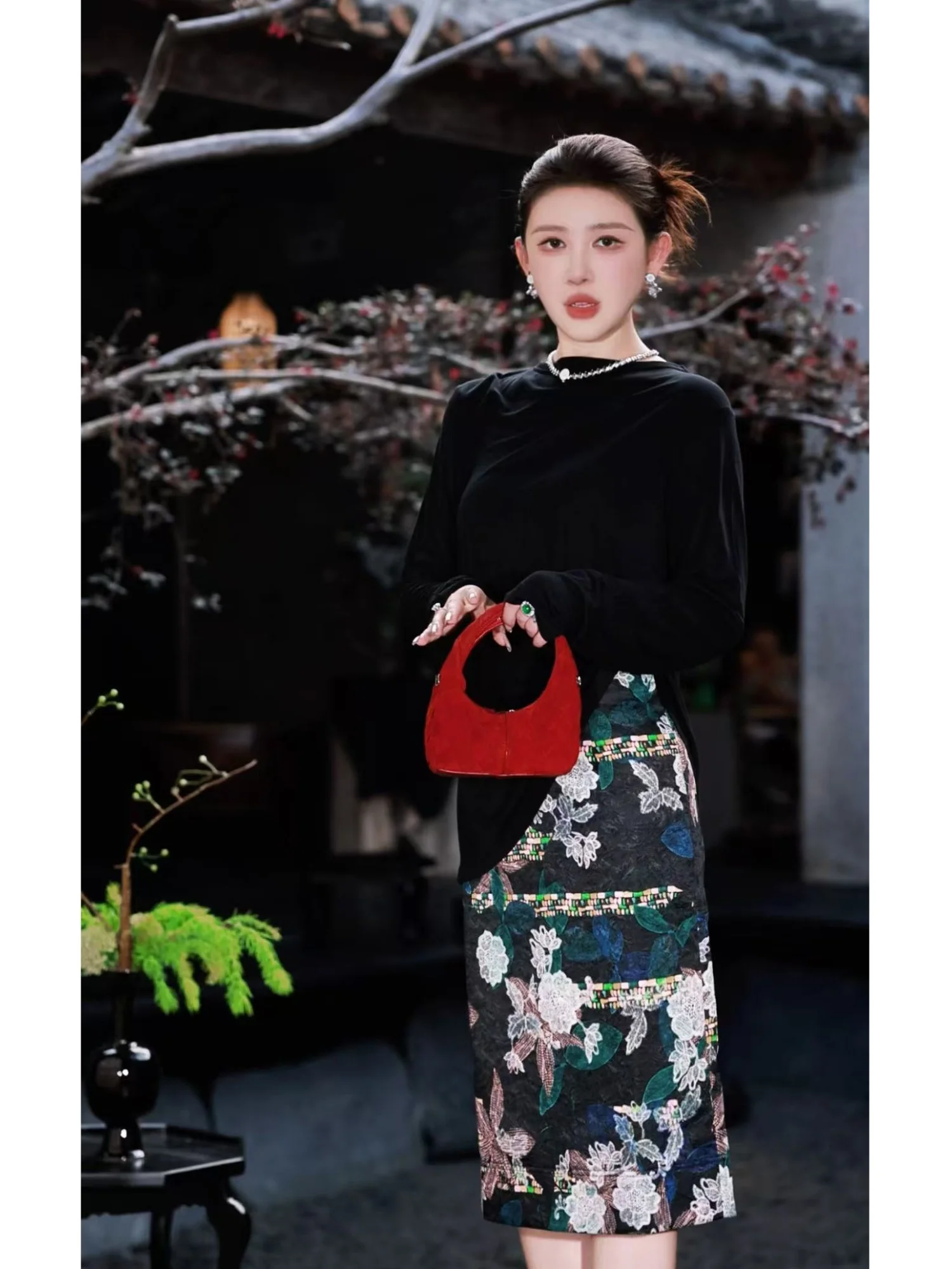 

G.yantong Floral Embroidery A-Line Skirt Women's High Waist Breathable Slimming Short Skirt Polyester Fiber QZ1077