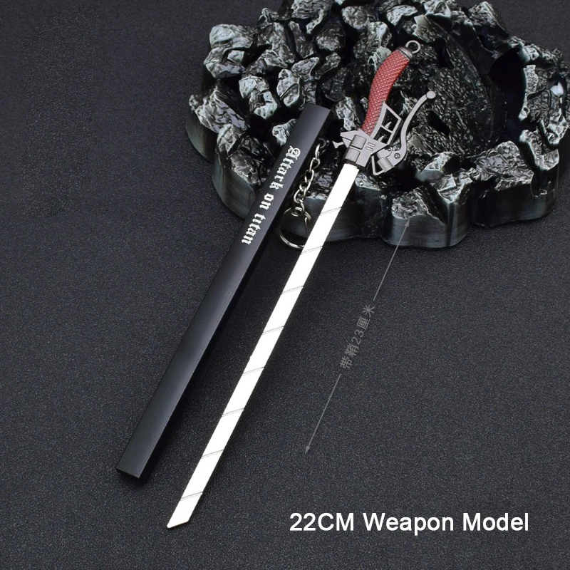 22cm Attack on Titan Eren Jaeger Katana Keychain Anime Peripherals Replica Miniatures Metal Sword Blade Weapon Model with Sheath