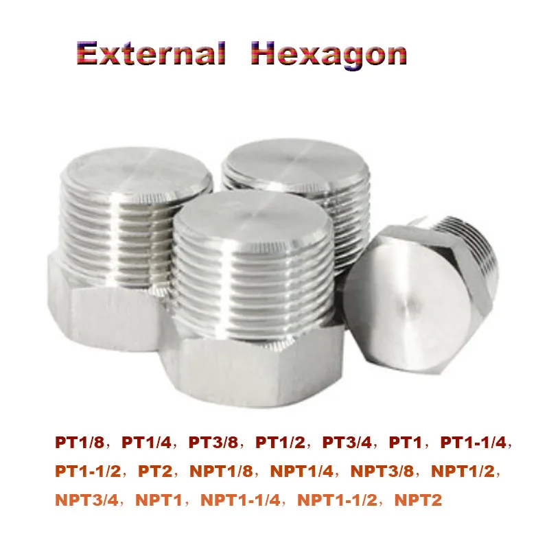 

1Pc External Hexagon Thread 304 Stainless Steel Hex End Cap Flange Solid Plug Oil Water Pipe Fitting