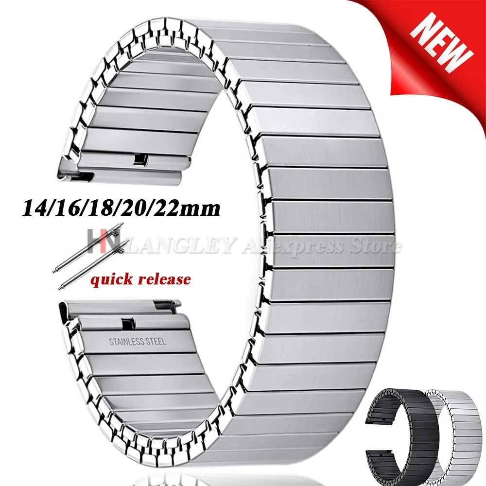 Quick Release Stainless Steel Elastic Stretch Watch Strap 14/16/18/20/22mm Watch Band Accessories Bracelet Metal Expansion Strap