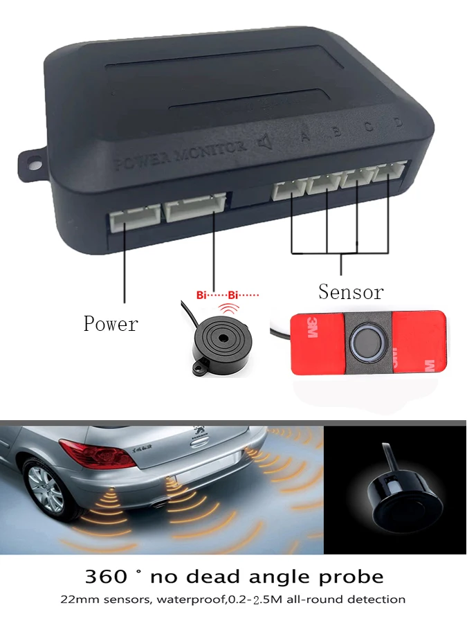 Car Parking Sensor Assistant Parktronics 4 Black/Silver/White/Gray/Blue 13mm Flat Sensors Reverse Radar Sound Buzzer Alarm Sound