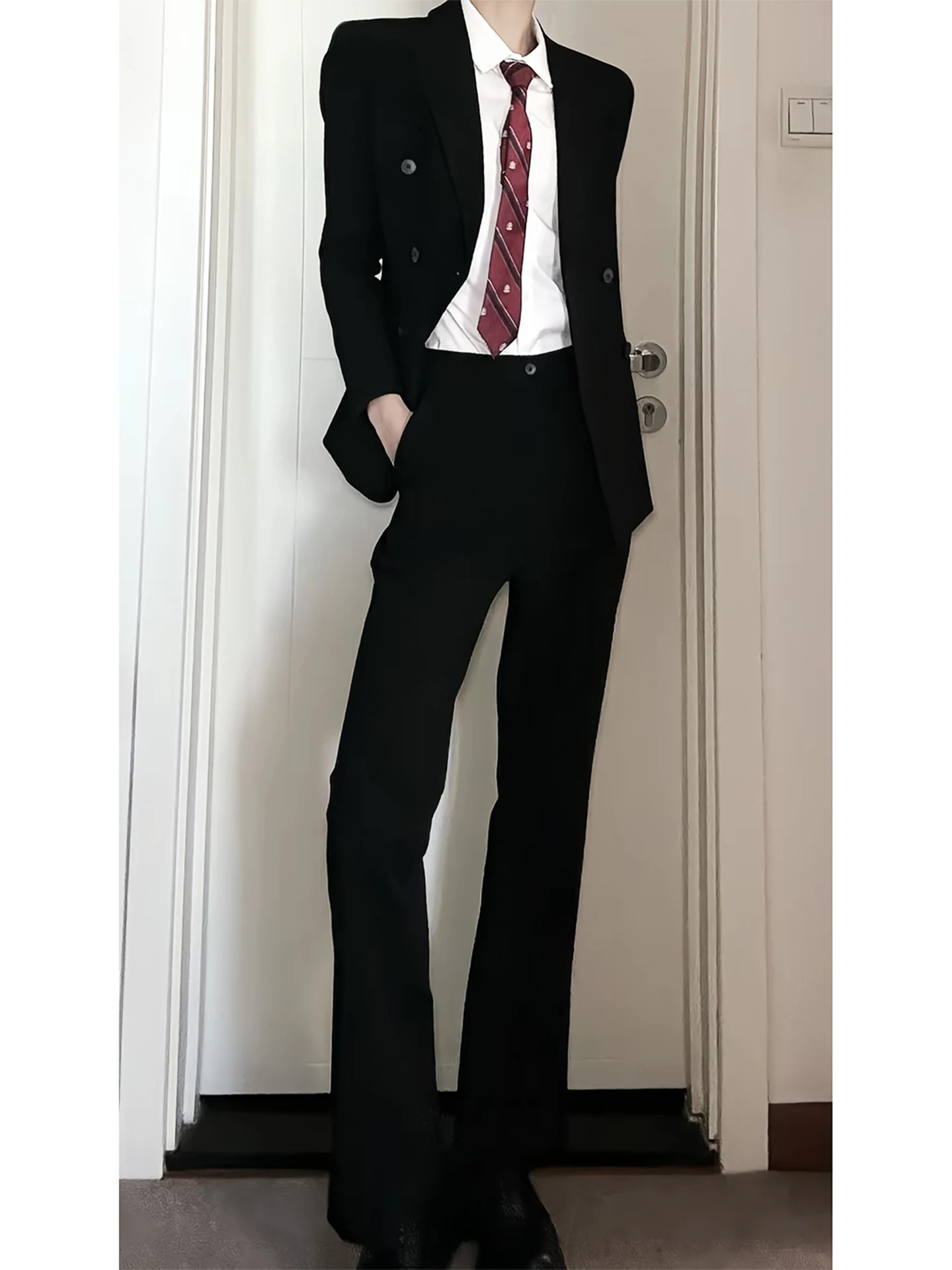 

Bla Men's Autumn Winter Straight Leg Pants Trousers Drapey Flared orm Sle Slim Fit Long Youth Casual Pure Color