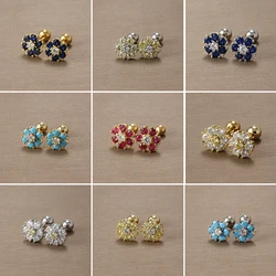 Light Luxury Zircon Flower Stud Earrings For Women Stainless Steel Mini Plant Stud Earrings Party Jewelry Waterpoof
