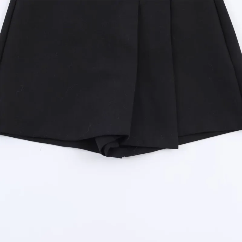 여성 플리츠 스커트 캐주얼 봄 여름 심플 플리츠 하이웨이스트 여성 체인 버뮤다 쇼츠 사이드 지퍼 여성 시크 쇼츠