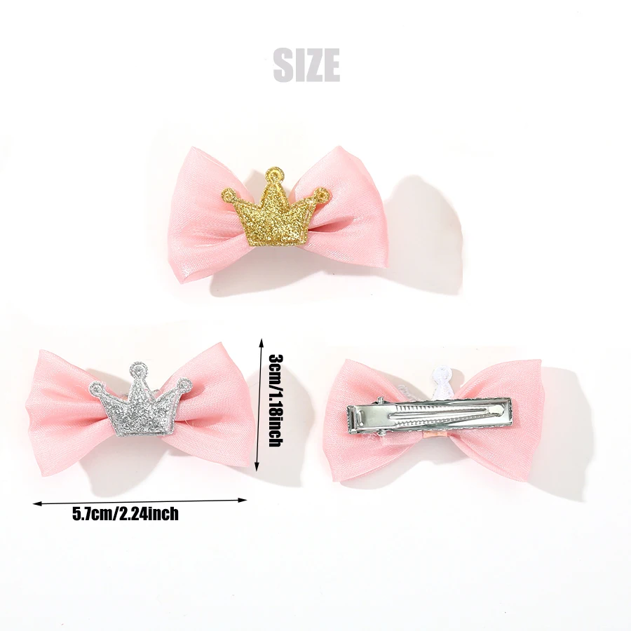 4pcs Pink Cute Glitter Crown Bows for Dog Haircuts Adorable Barrettes Furbaby Yorkie Hair Clip Puppy Pet Grooming Accessories