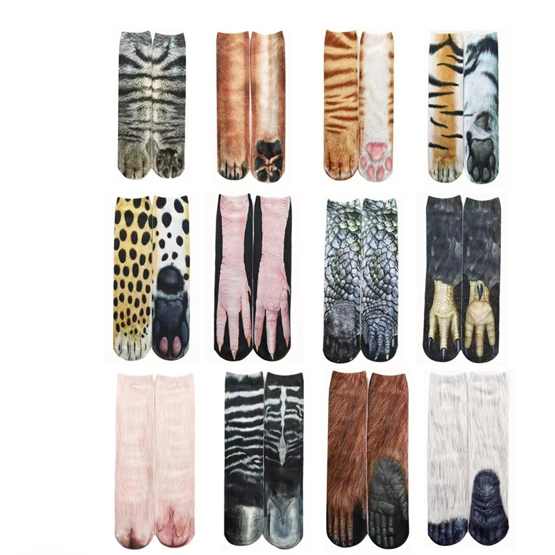 1pair 3D Animal Paw Pattern Long Socks for Children and Adult Unisex Elastic Breathable Funny Warm Cat and Dog Paws Stockings