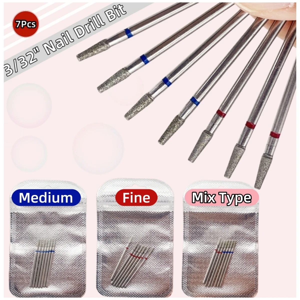 7 Teile/satz Kleine Regenschirm Diamant Nagel Bohrer Set Push-Back Rand Russische-stil Front-handed Nail art Bohrer maniküre Nagel Werkzeuge