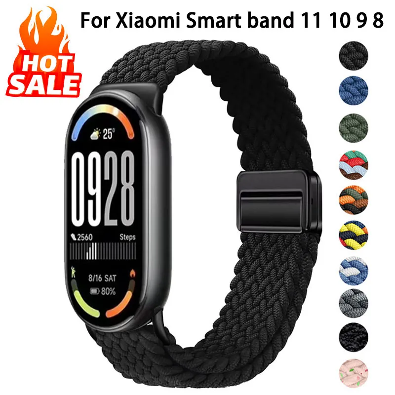 Magnetic Strap for Xiaomi Mi Band 11 10 9 8 Accessories Breathable Braided Bracelet Pulseira Correas Xiaomi Smart band 11 10 9 8