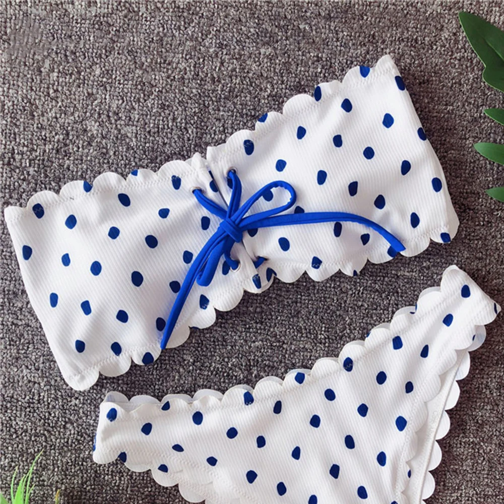 Polka-Dot Schnür Bikinis 2024 Casual Holiday neuer Split-Top-Badeanzug für Frauen Sommer Retro Polka Dot sexy BH Bade bekleidung Outfits