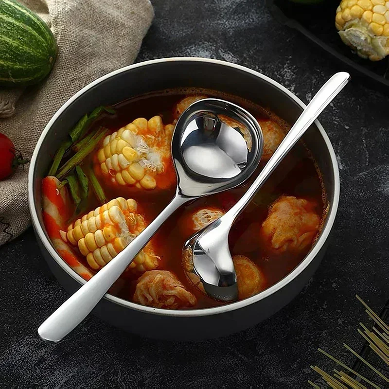 1Pc Stainless Steel Thickening Spoon Creative Long Handle Durable Hotel Hot Pot Spoon Soup Ladle Home Kitchen Essential Tools