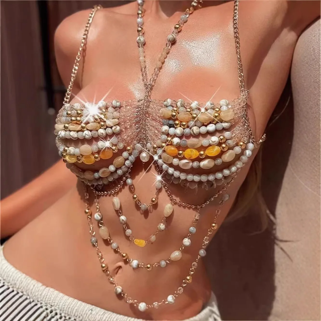 2026 Multi-color Mixed Stone Arcylic Crystal Bra Chain for Women Night Clubwear Beaded Corset Crop Tops Bikini Bra Body Chains