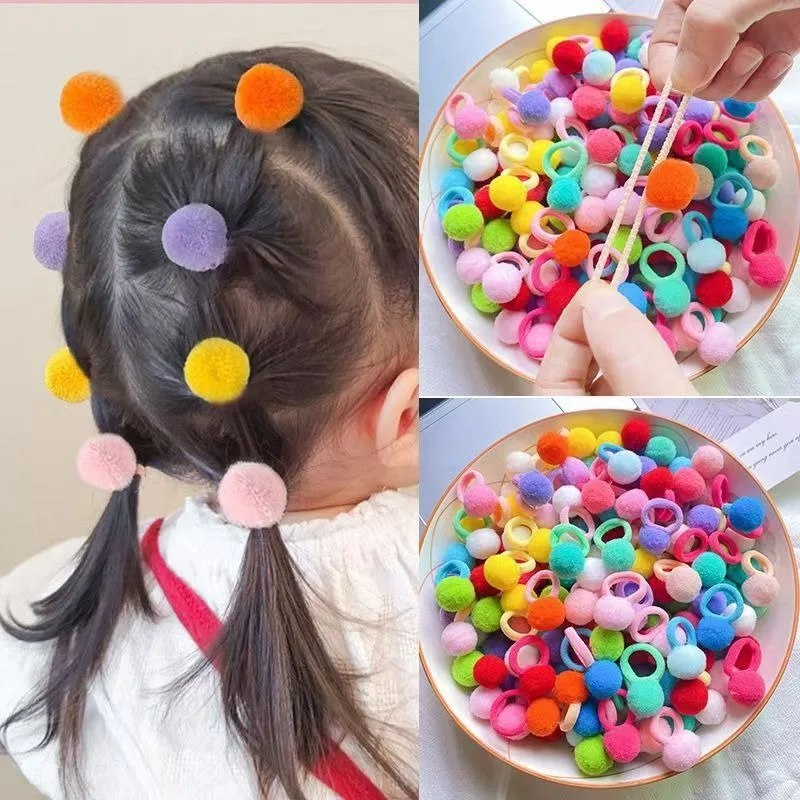 

20-50 шт., резинки для волос ярких цветов, 20 шт., дизайн с помпонами для девочек и женщин, укладка волос
