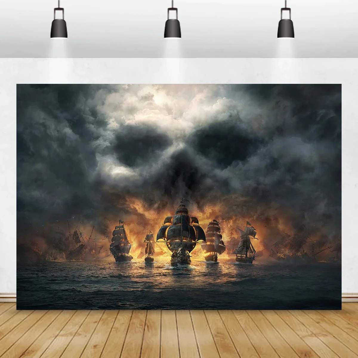 10x6ft Treasure Hunt Game Backdrop Ghost Skull Pirate Ship Sea Bay Banner Haunted House Party Decorations Photography Room Decor