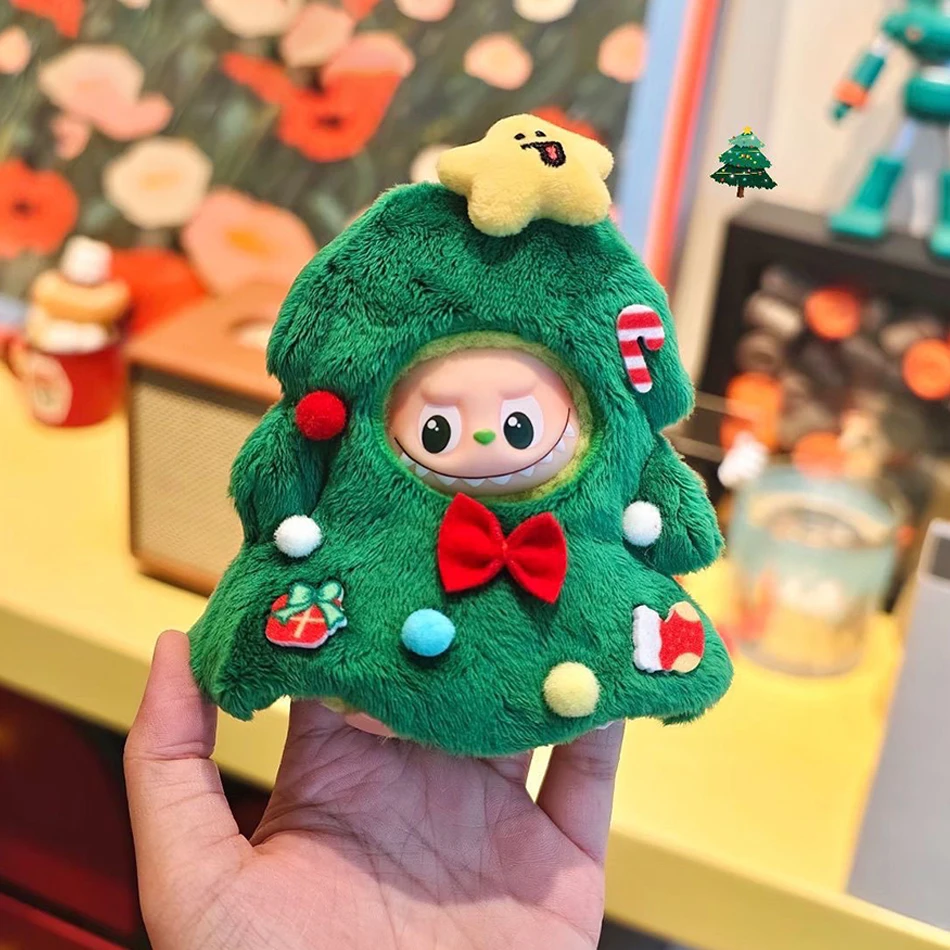 Mini Stern Weihnachtsbaum Kopfbedeckung Kleidung für 10CM Labubu The Monsters Pin für Liebe Serie für Labubu V4 Puppe Tuch Zubehör