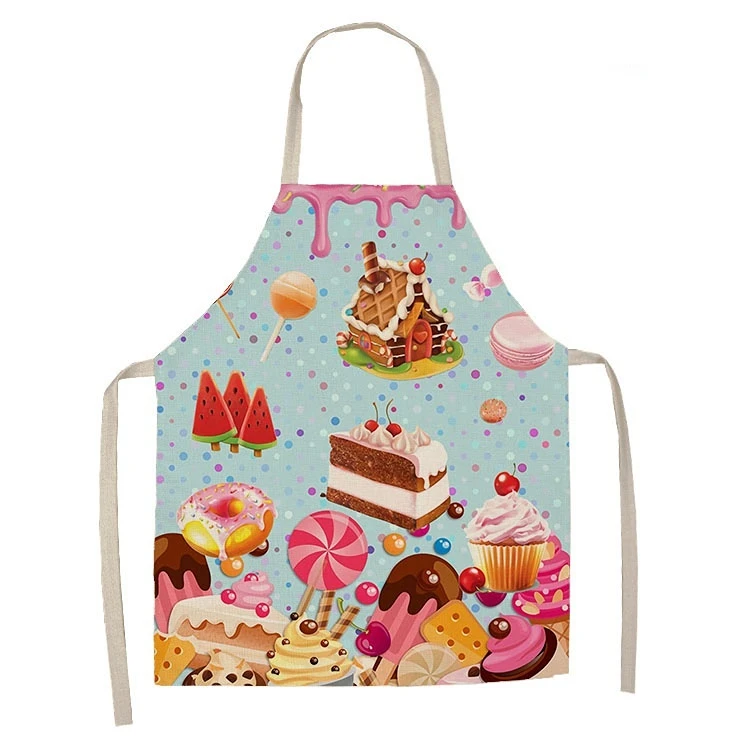 1 Piece Cake Donut Pattern Print Kitchen Apron Women's Sleeveless Linen Kids Apron Cooking Home Cleaning Stain-proof Tool