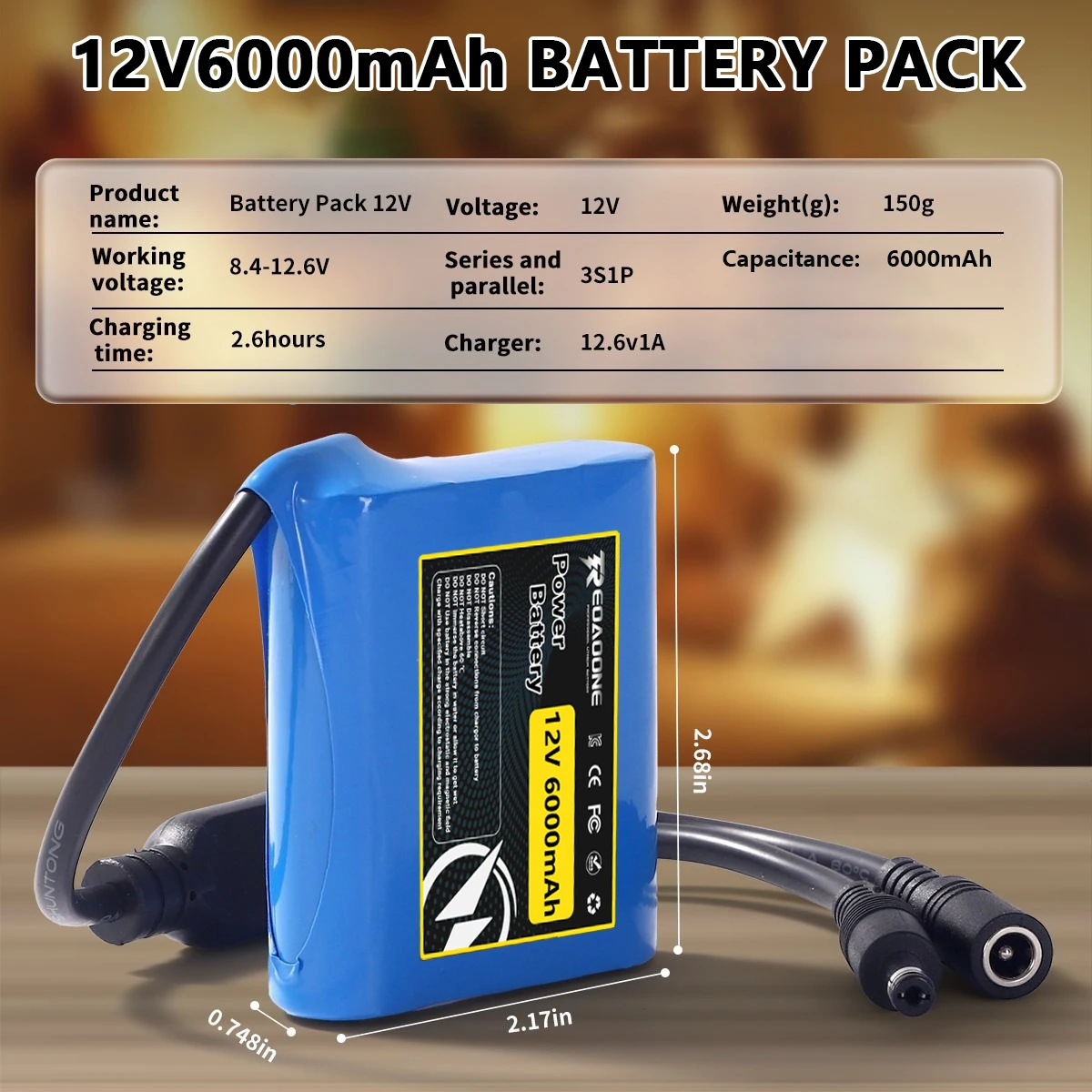 

12V 6000-12000mAh Rechargeable Lithium Ion Battery Pack 3S1P with BMS Protection for LED Strip Light Toy Car Security System