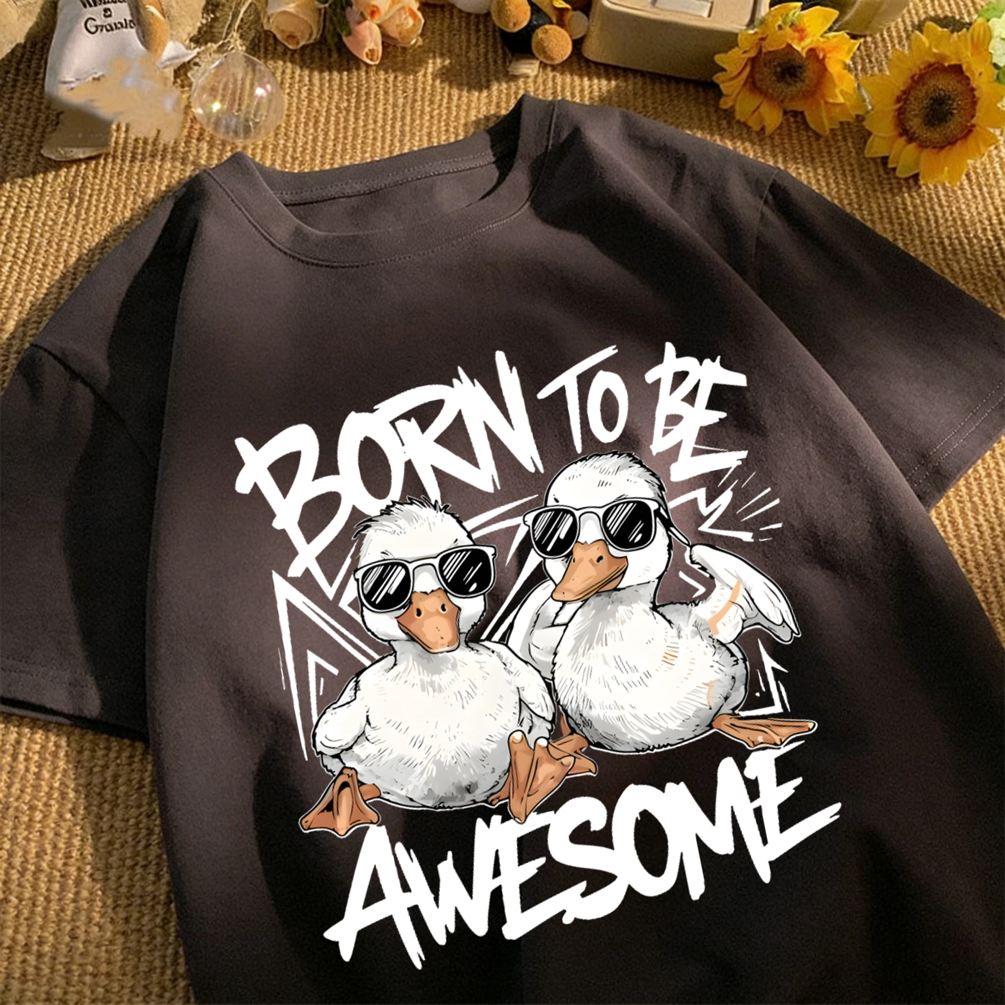 Born To Be Awesome Printed T-Shirt Men Sport Summer Vintage Top Casual Loose Clothing Cotton Unisex Soft Fashion Streetwear