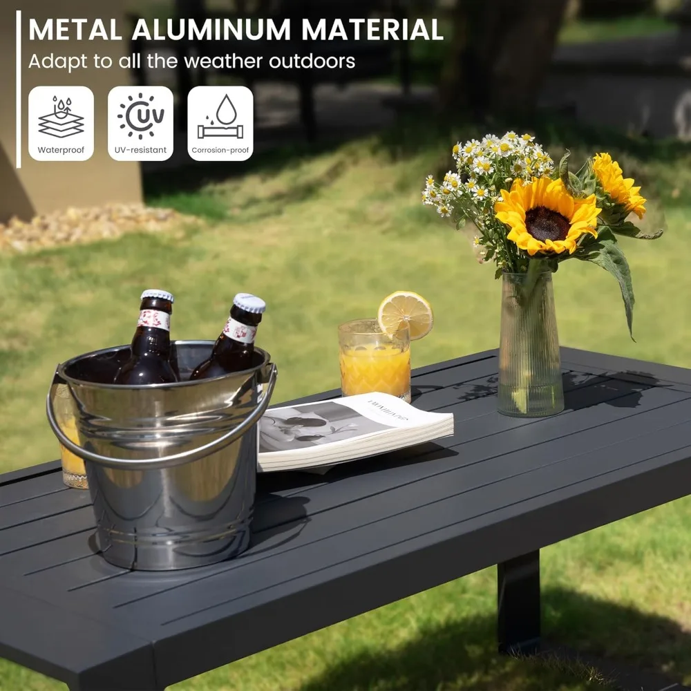 طاولة قهوة خارجية، طاولات قهوة مستطيلة للفناء للخارج، طاولة جانبية للقهوة من الألومنيوم لجميع الأحوال الجوية للسطح #3