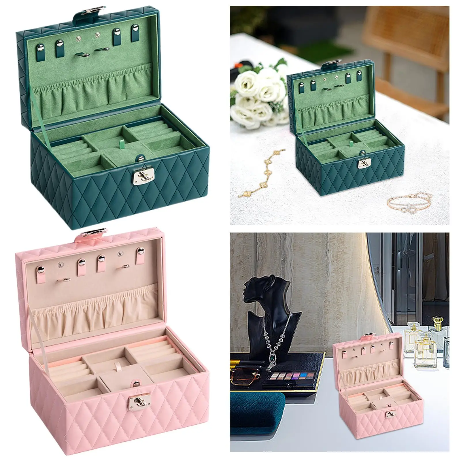 Jewelry Storage Case PU Leather Jewelry Organiser Creative Portable Double Layers Jewelry Casket for Bedroom Rings Bracelets