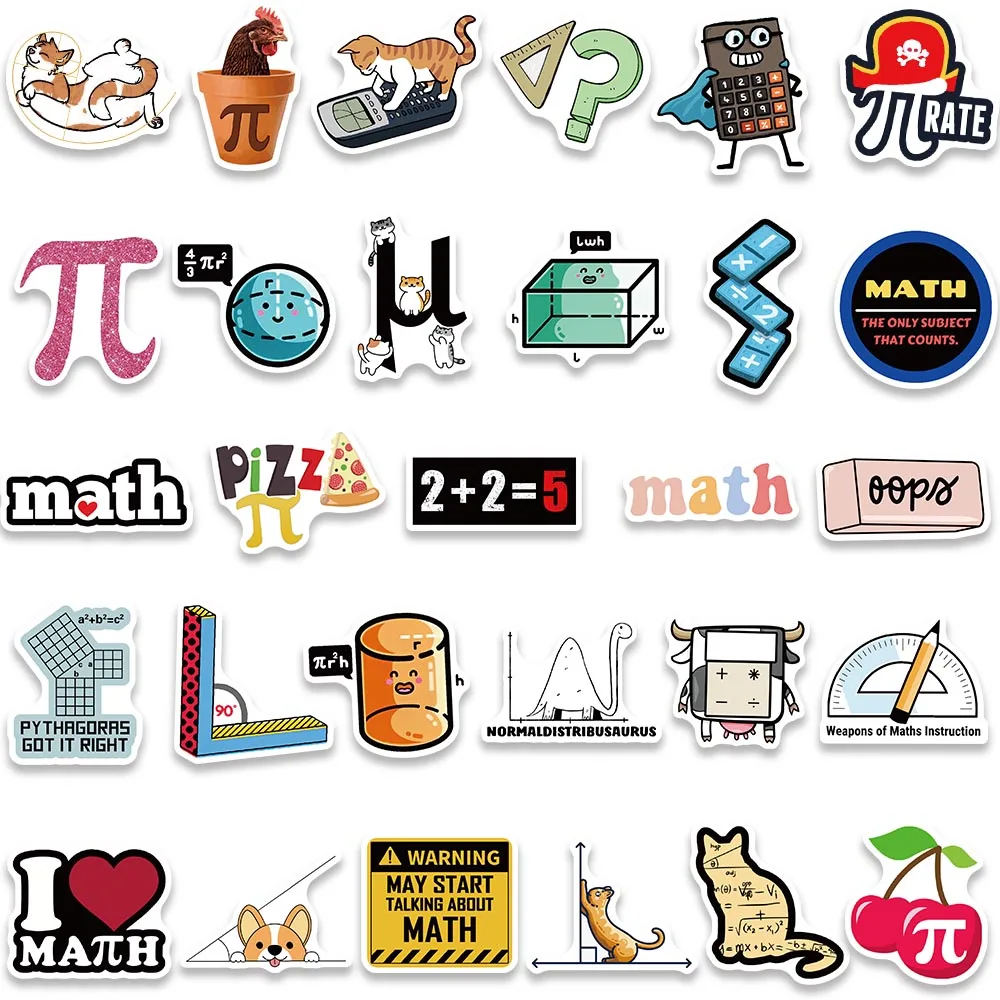 58PCS Math Study Love Stickers Pack Vinyl Stickers Decals for Water Bottle Laptop Skateboard Scrapbook Luggage Kids Toy