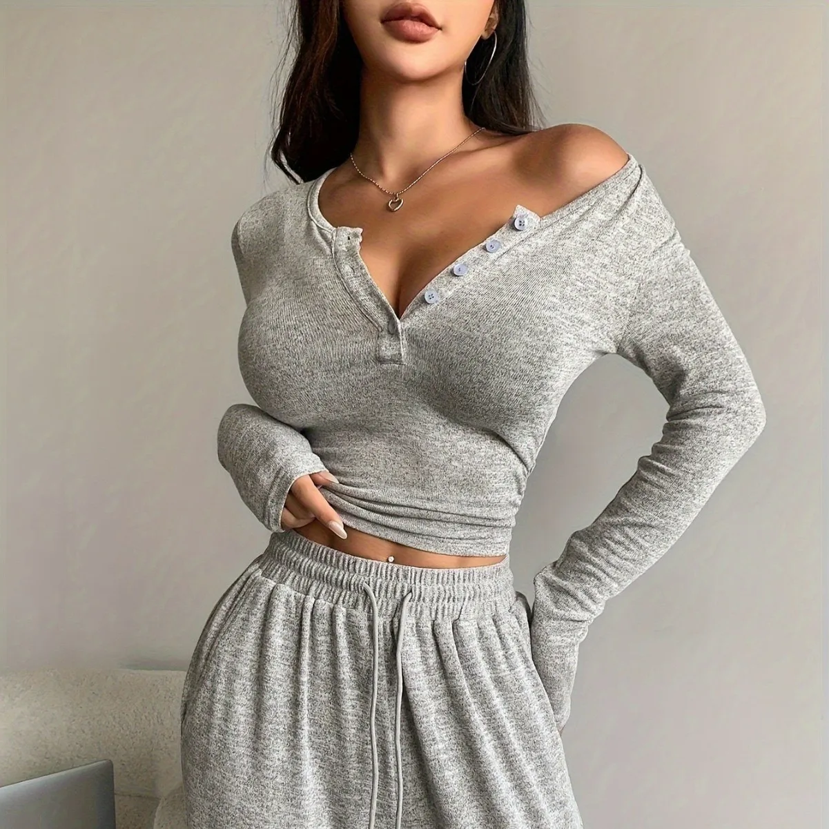 

Womens Matching Sets Casual Breathable Pants Crop Top Wide Leg Trousers High Waist Drawstring Waist Long Pants Solid Color