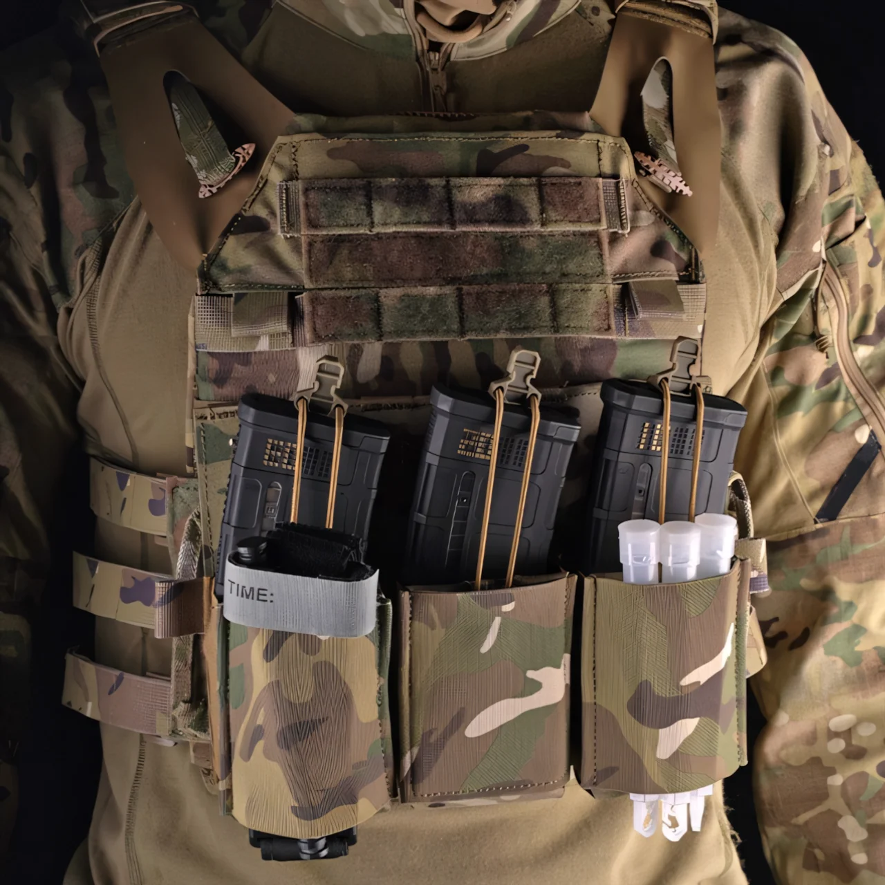 Wosport Triple 5.56 7.62 Mag Pouch CRYE Style Double Layer Elastic Front Panel Removable Retention Multi-Cal Tactical Gear Pouch