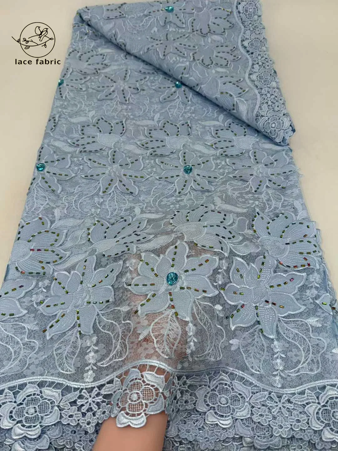 African Guipure Cord Lace Embroidery 2026 Nigerian Multicolor Stones Water Soluble Lace Fabrics French Mesh Fabric For Wedding