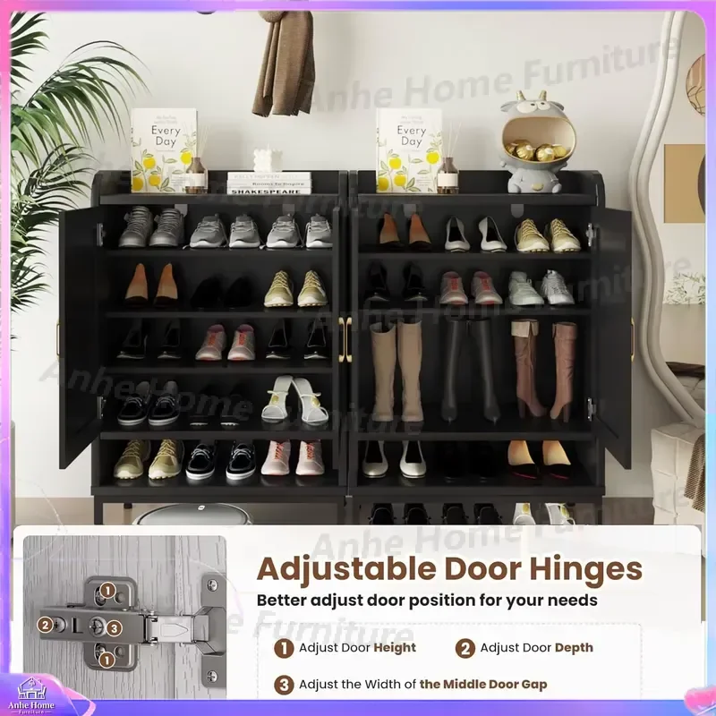 41.5 Inch Tall Entryway Shoe Cabinet Storage Organizer with Doors 3 Tier Shoe Rack Shelf Unit for Hallway Living Room