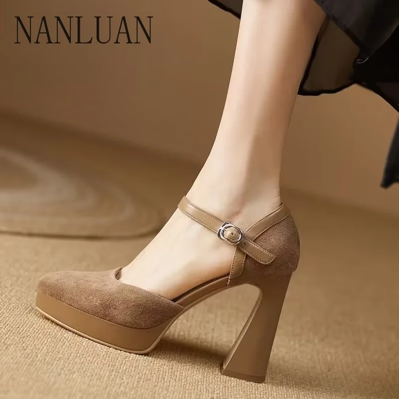 

2024Boutique Autumn Women's High Heels New Solid Color Thick Heels Hot Selling Women's Shoes High Quality Banquet Fashion Shoes