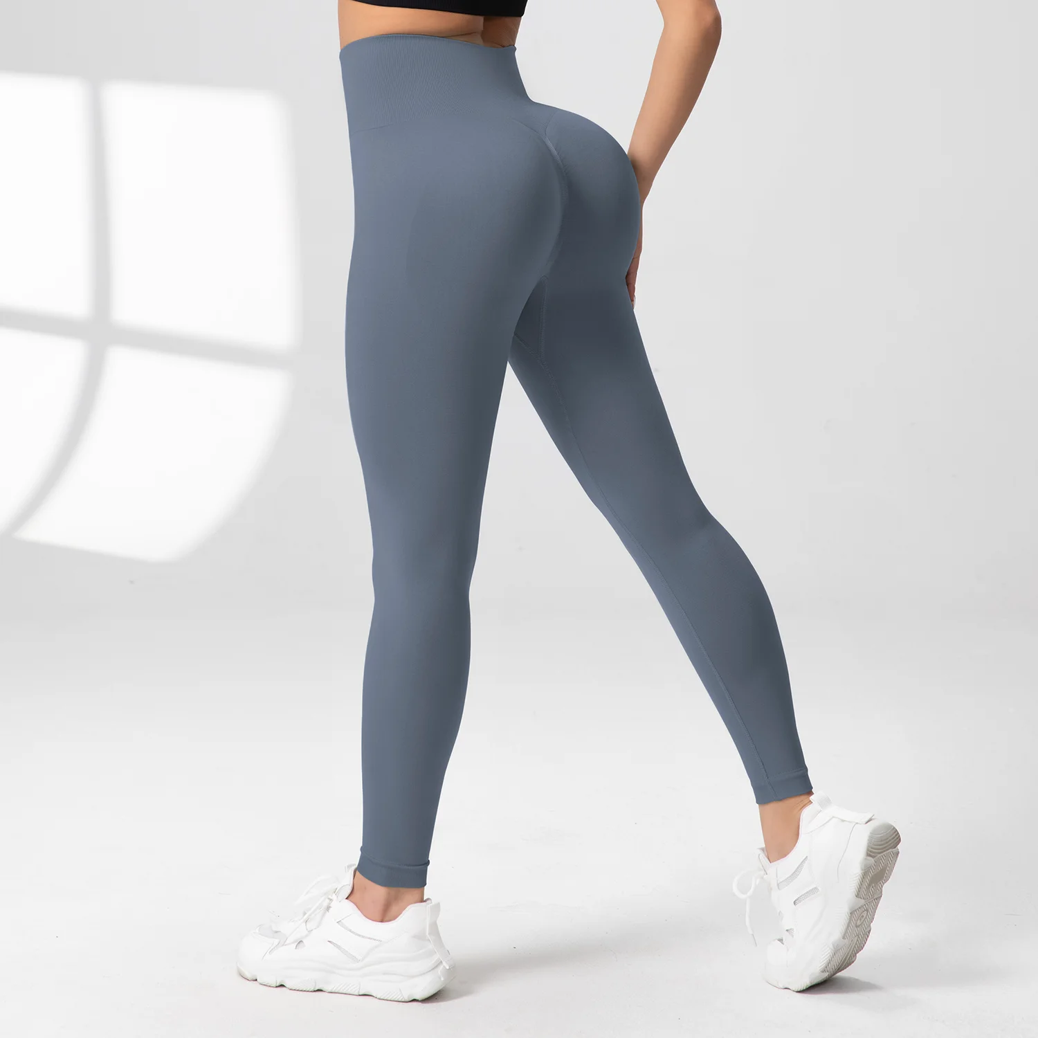 여성 퓨어 컬러 스포츠 바지 하이 웨이스트 섹시한 빠른 건조 탄성 슬림 피트 통기성 피트니스 러닝 요가 레깅스