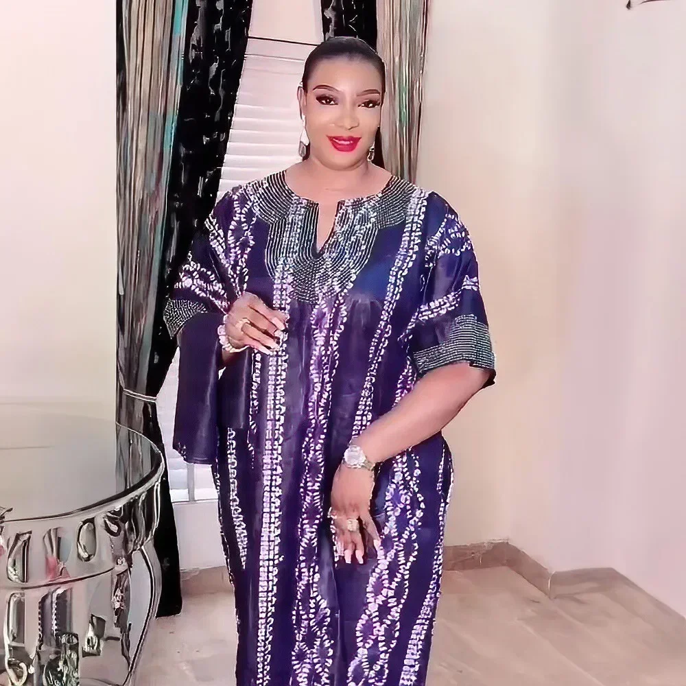 2025 فساتين أفريقية للنساء خريف أنيق بأكمام قصيرة ورقبة على شكل حرف v برتقالي أخضر فستان طويل موضة إسلامية عباية ملابس أفريقية #1