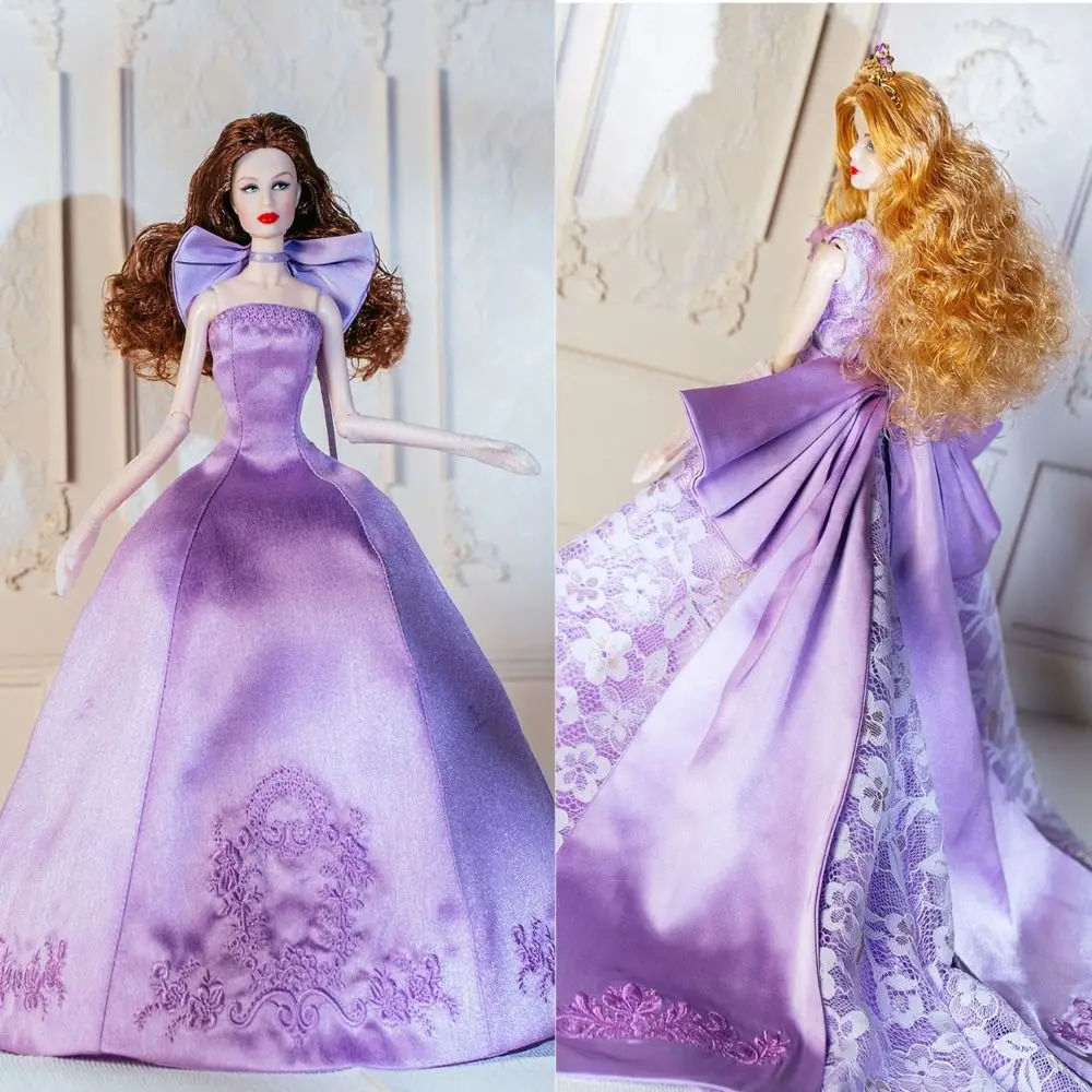 European Fashion Supermodel Doll Dresses Collector Gift Luxury Lace Wedding Dresses Purple Handmake Diamond Lace Clothes