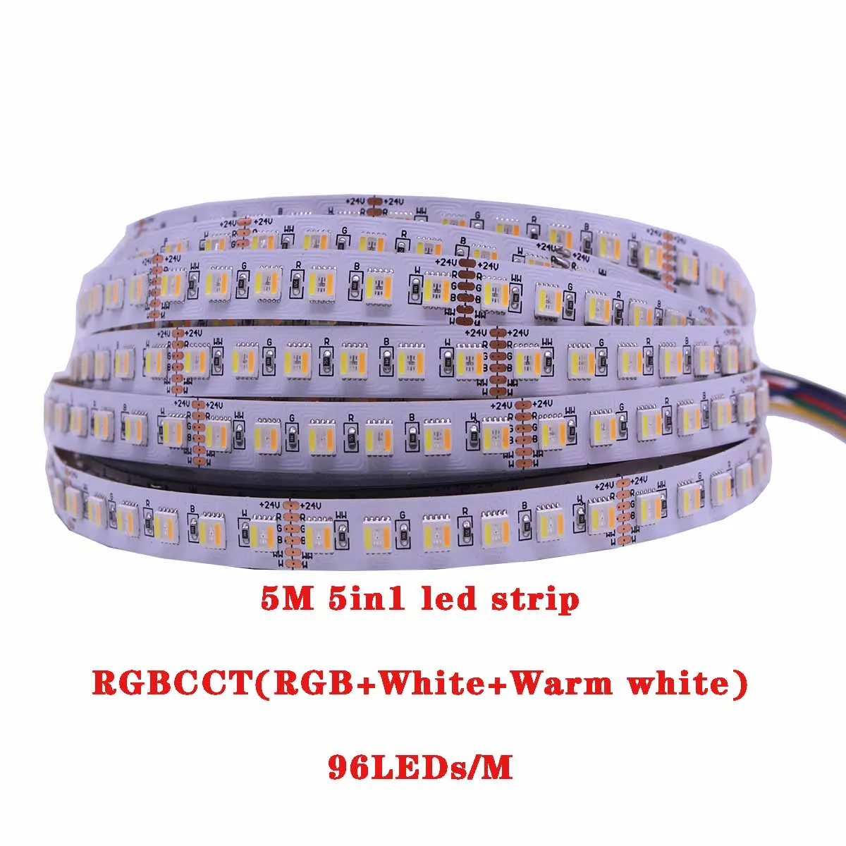 5M Black White PCB Board LED Strip Light RGBCCT 96leds/M 5050 SMD Led Tape Bar Light String Holiday Decoration Lights 24V