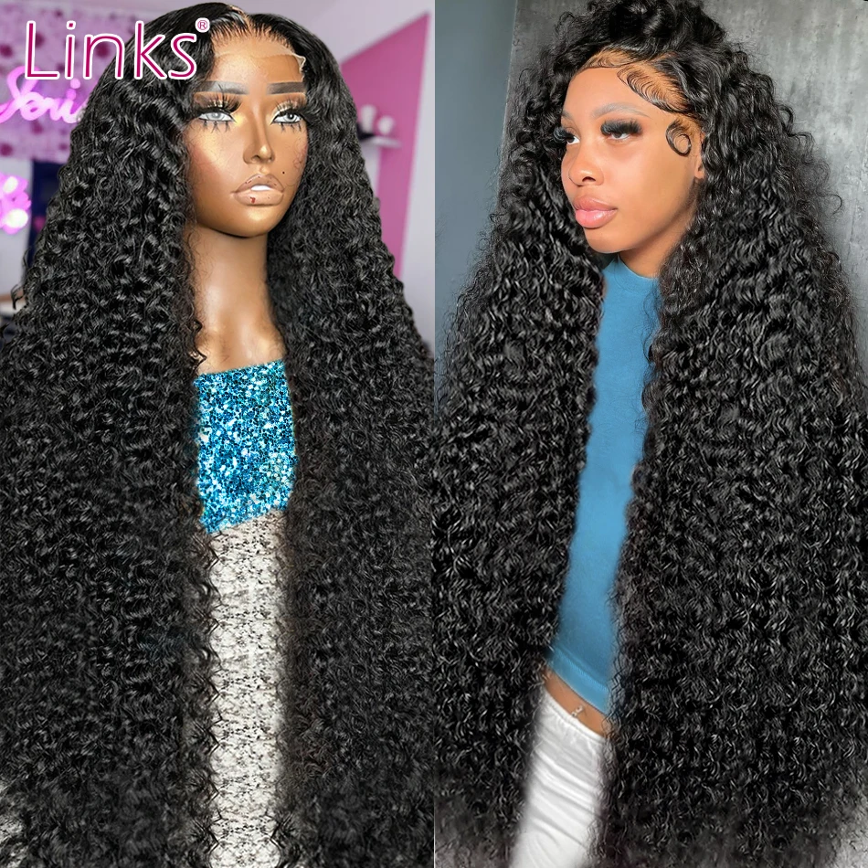 Links Transparent 250 Density Water Culry Lace Frontal Wig Human Hair 40 44 Inch Deep Wave 13x4 Lace Front Wigs For Black Women