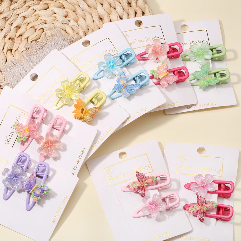 

2 шт., желейные детские заколки для волос, боковые заколки для волос с вишневой бабочкой, милые заколки для волос с челкой для девочек, аксессуары для укладки волос