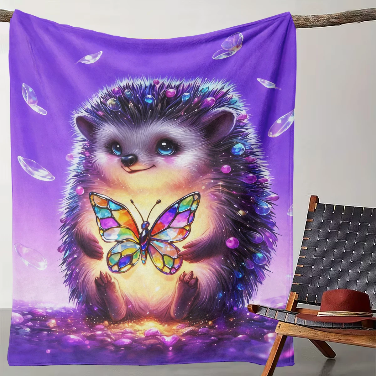 

1 Piece of Cute Fantasy Hedgehog Butterfly Blanket | Ins Healing Soft and Warm Blanket