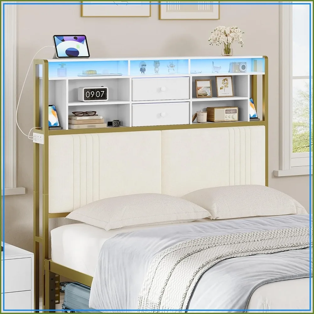 Hzuaneri Queen Size Headboard with 3-Tier Storage Shelves, Upholstered Bed Headboard