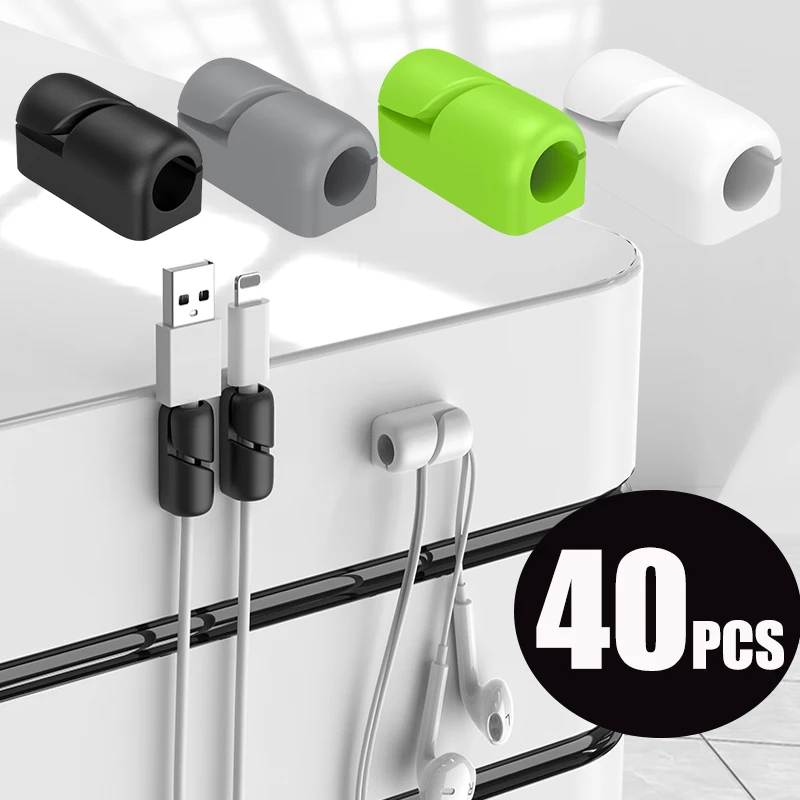 80-1PCS Self Adhesive Cable Clip Cord Management Wire Holder Silicone Organizer Clamp Desk Tidy Cable Charging Wire Winder Clamp