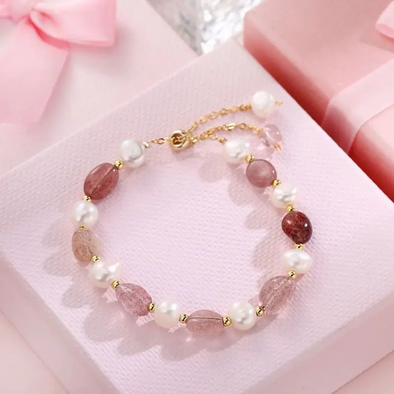 Besten Verkaufen Natürliche Barock Süßwasser Perle & Erdbeere Quarz 14K Gold Gefüllt Weiblichen Charme Armband Schmuck Für Frauen Geschenke – Detail 8