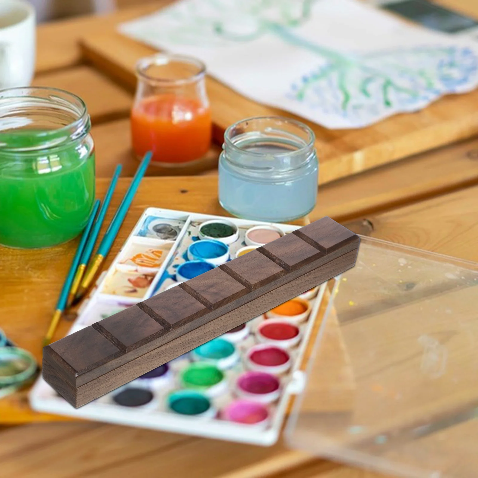 

Portable Watercolor Box Palette for Color Mixing Durable Wooden Art Supplies Easy Clean Travel Home Studio Use Oil Gouache