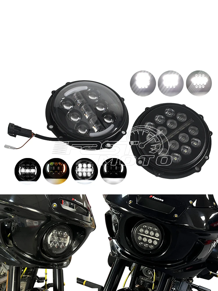 LED Koplamp met Montagebeugel Ring Hi/Lo Beam DRL Richtingaanwijzer Koplamp Voor Harley Softail Low Rider ST EI Diablo 2022- - afbeelding 2