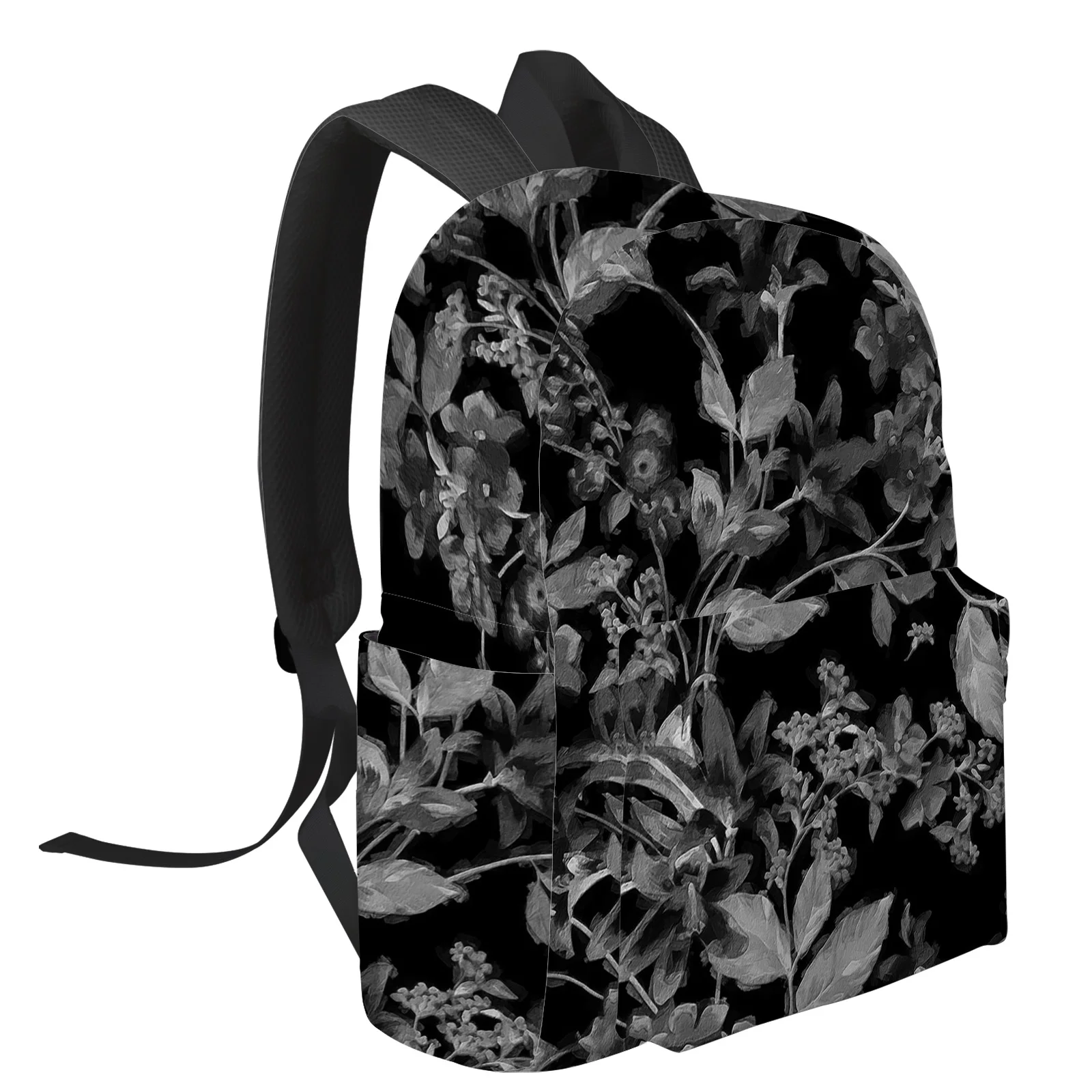 Flower Black And White Gradient Student School Bags Laptop Custom Backpack For Men Women Female Travel Mochila