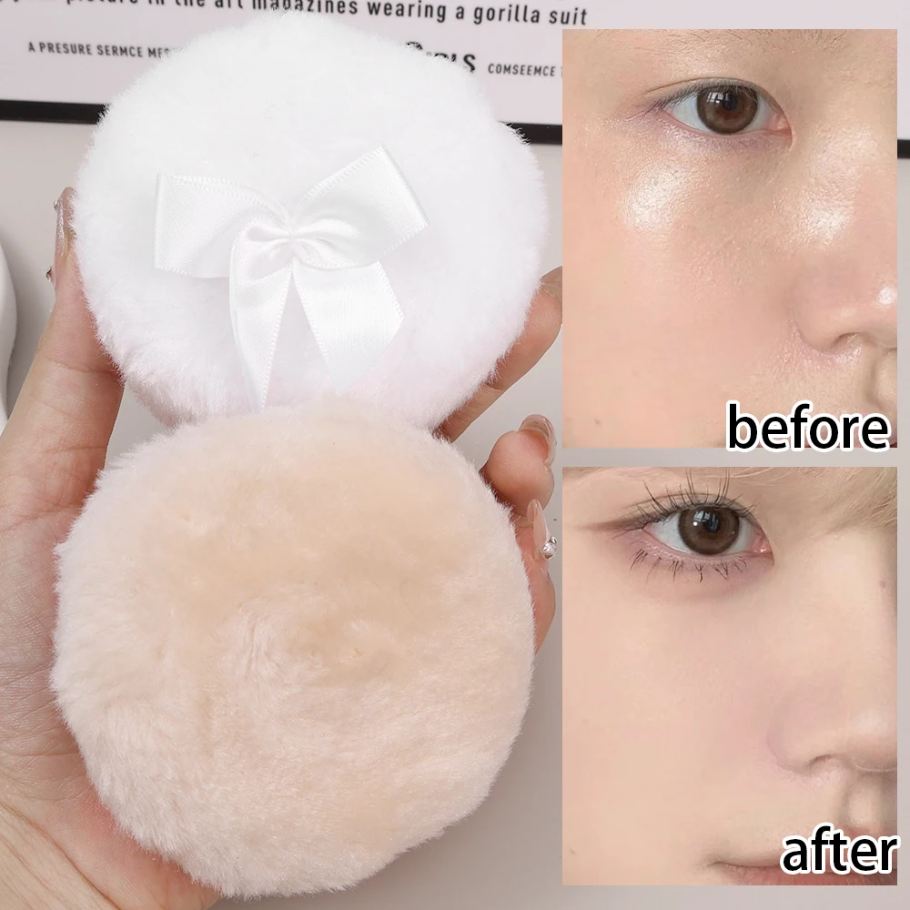 Bow-shaped Round Plush Makeup Puffs Ultra Soft Large Fluffy Powder Puff Washable Reusable Face Body Powder Puff Cosmetics Tools