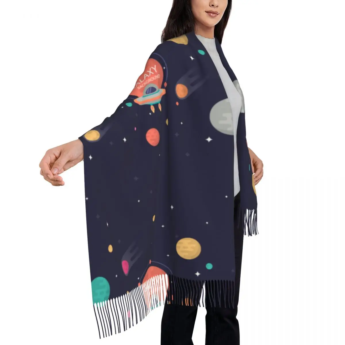 Colorful-Galaxy With Flat Womens Warm Winter Infinity Scarves Set Blanket Scarf Pure Color