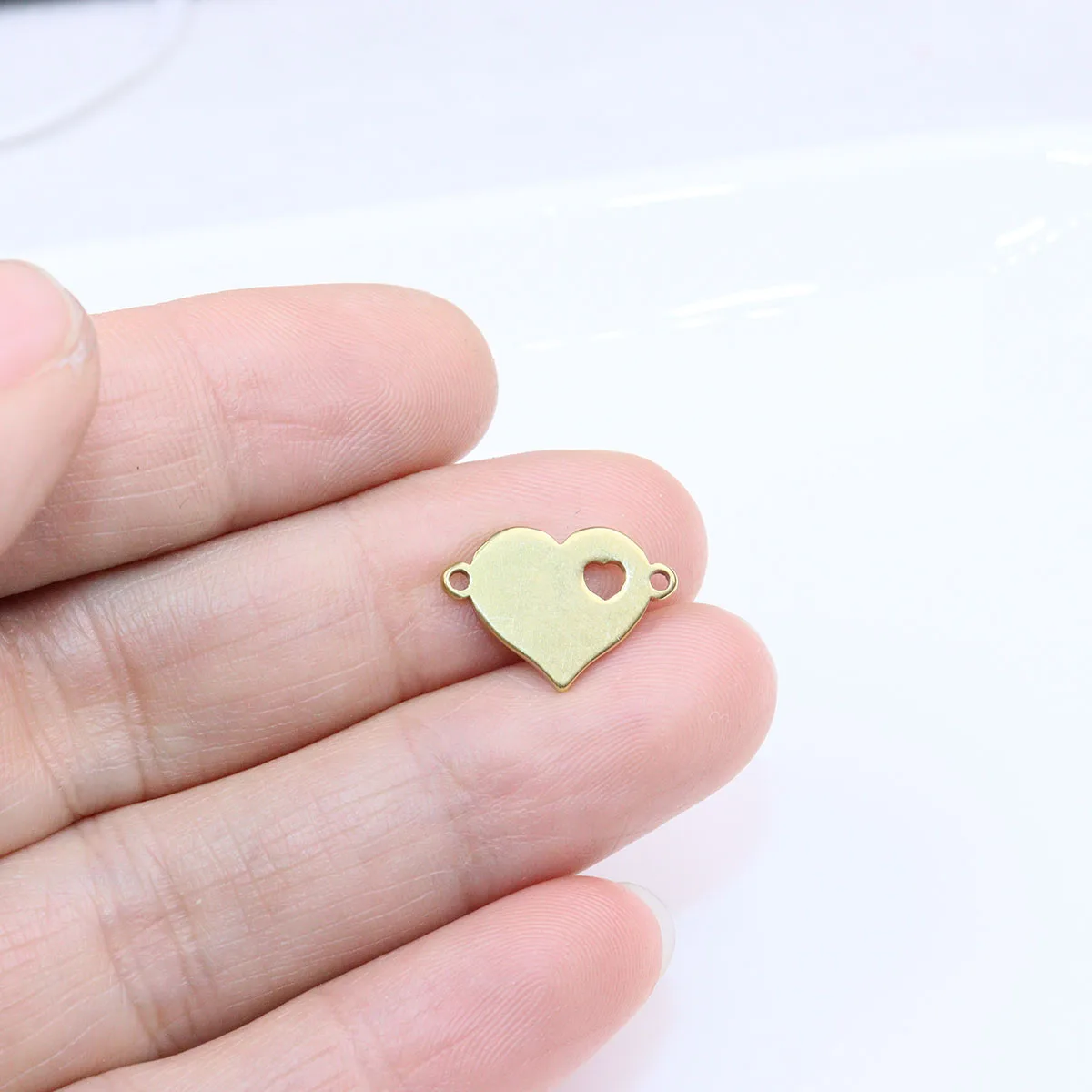 10pcs 12mm Wholesale Stainless Steel Pretty Heart Connector Charms DIY Anklets Bracelet Unfading Colorless 2 Colors