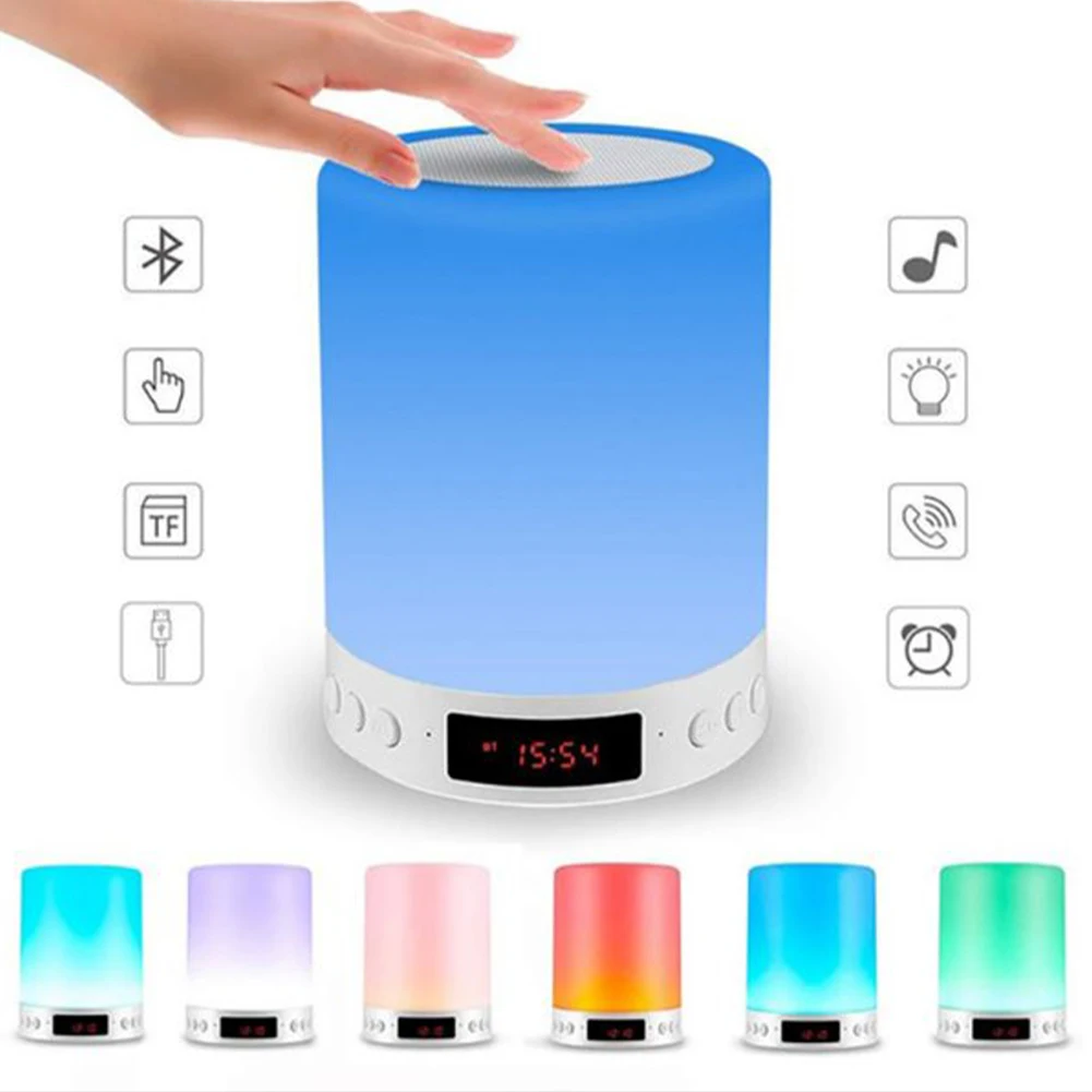 Home Decor Portable Bluetooth-compatible Speaker Night Light Gift Lamp Color Changing Touch Control Alarm Clock Wireless Bedside